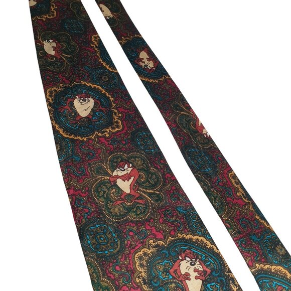 Vintage Looney Tunes Mania Taz Designer Necktie Floral Cartoon Collectable - Picture 2 of 5